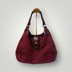 COACH F17403 Y2K Large Soho Cherry Crimson Red Signature C Canvas Hobo Bag Purse
